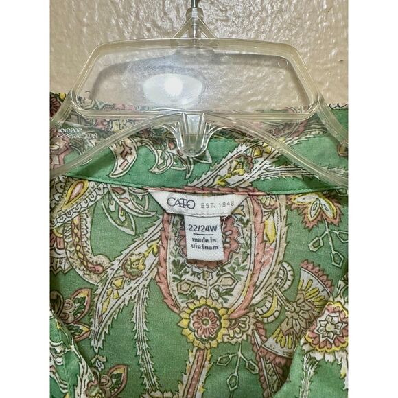 Cato Plus Paisley Blouse 22/24W Green Boho Peplum Smocked Shirt - Picture 4 of 6
